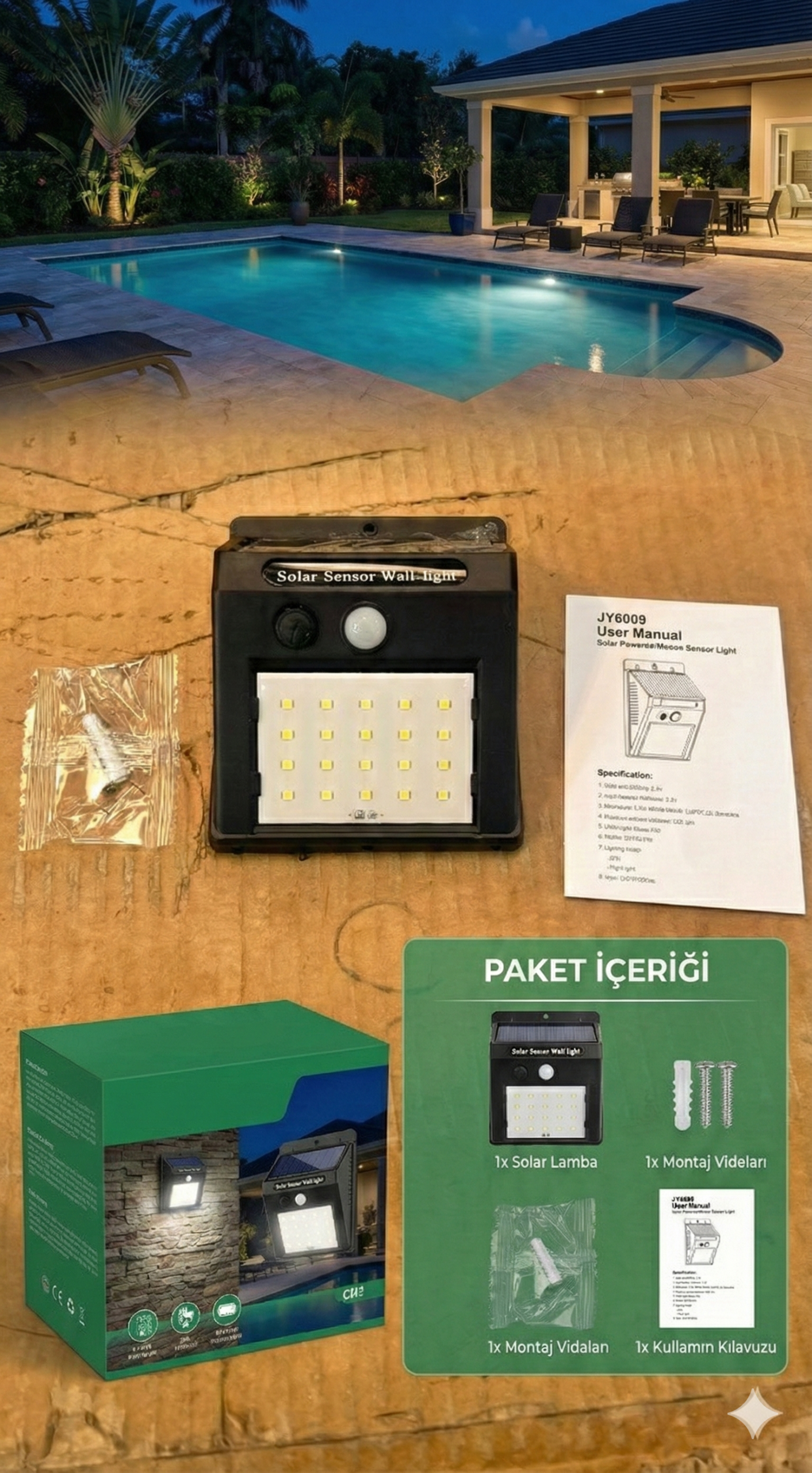 20 Ledli Hareket Sensörlü Dış Mekan Solar Lamba - Görsel 3