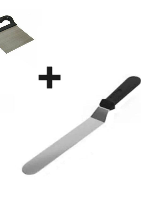 2li Set Hamur Şekillendirici Eğik Pasta Spatulası ve Metal Hamur Kesici Kazıyıcı Spatula