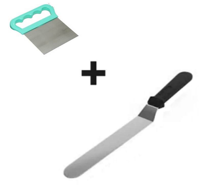 2li Set Hamur Şekillendirici Eğik Pasta Spatulası ve Metal Hamur Kesici Kazıyıcı Spatula - Görsel 4