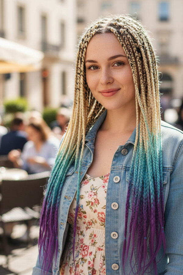 Afrika Örgüsü Ve Rasta İçin Sen Ombreli  / Platin / Turkuaz Mi / Açık Mor