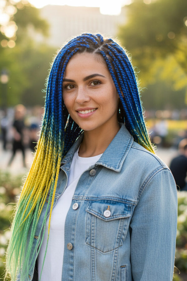 Afrika Örgüsü Ve Rasta İçin Sen Ombreli  / Lacivert / Sarı / Fıstık Yeşili