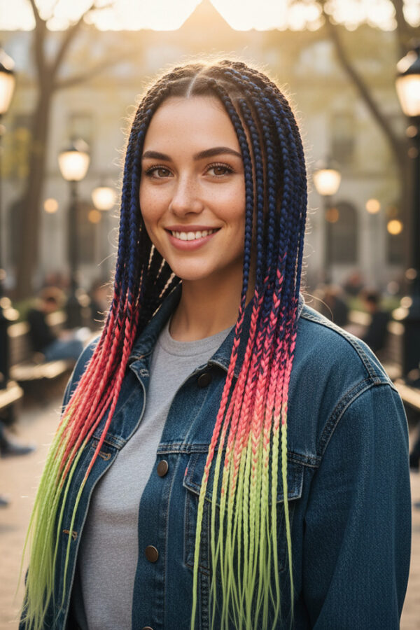 Afrika Örgüsü Ve Rasta İçin Sen Ombreli  / Mor / Pembe / Açık Fıstık Yeşili