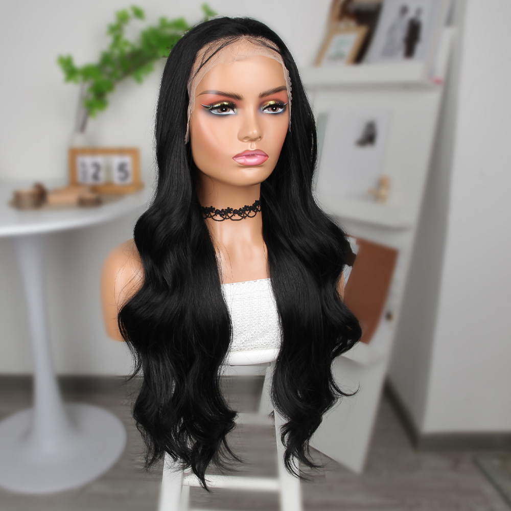 Siyah Fiber Sen Geniş Daalı Tül Peruk - Görsel 3