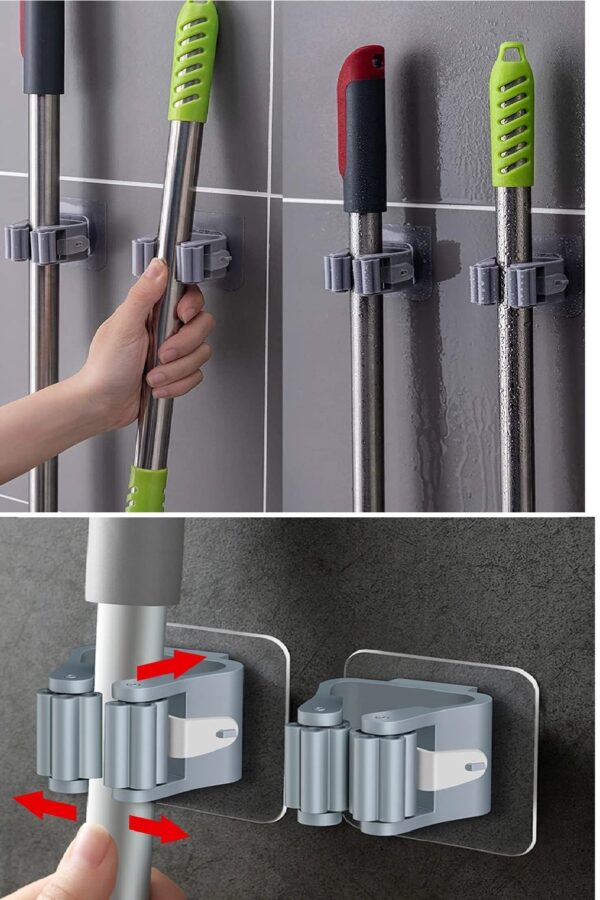 3 Lü Renkli  Yapışkanlı Mop Fırça Çek pas Sap Tutucu Organizer  Banyo Düzenleyici