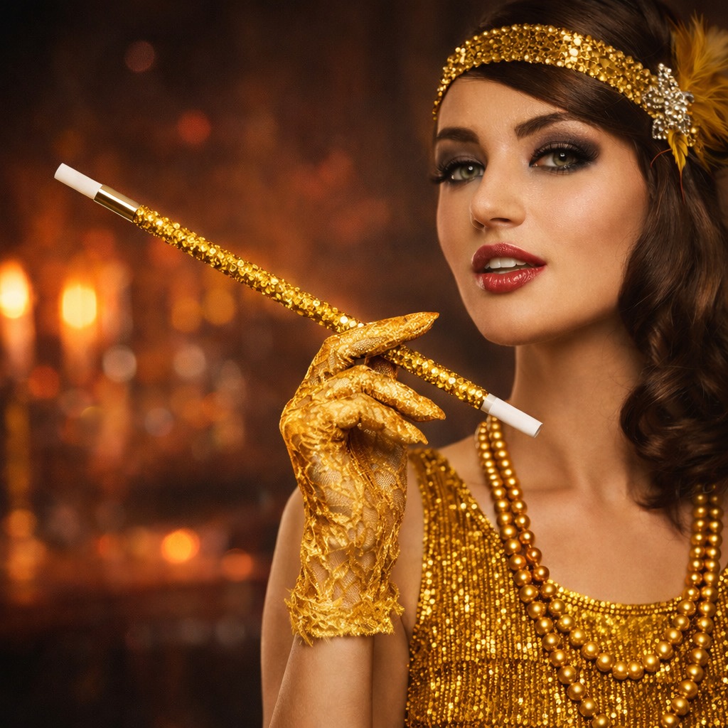 30 cm Altın Gold Payetli Tutacağı – 1920’ler Gatsby Parti Aksesuarı - Görsel 3