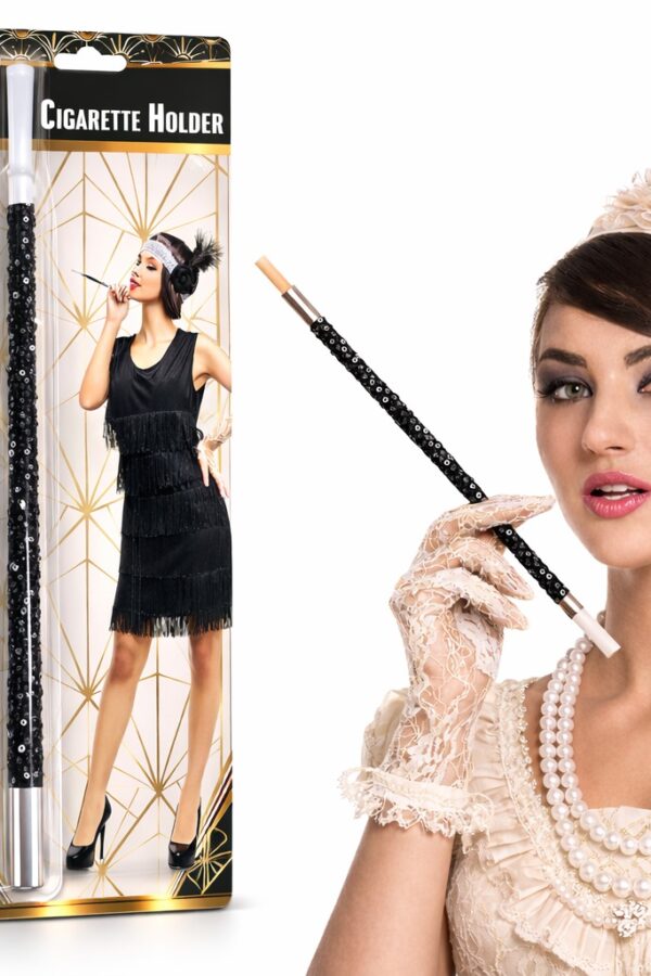 30 cm Siyah Payetli  Tutacağı – 1920’ler Gatsby Parti Aksesuarı