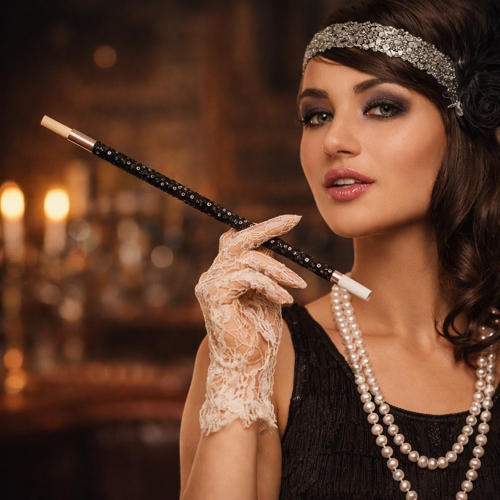 30 cm Siyah Payetli Tutacağı – 1920’ler Gatsby Parti Aksesuarı - Görsel 3