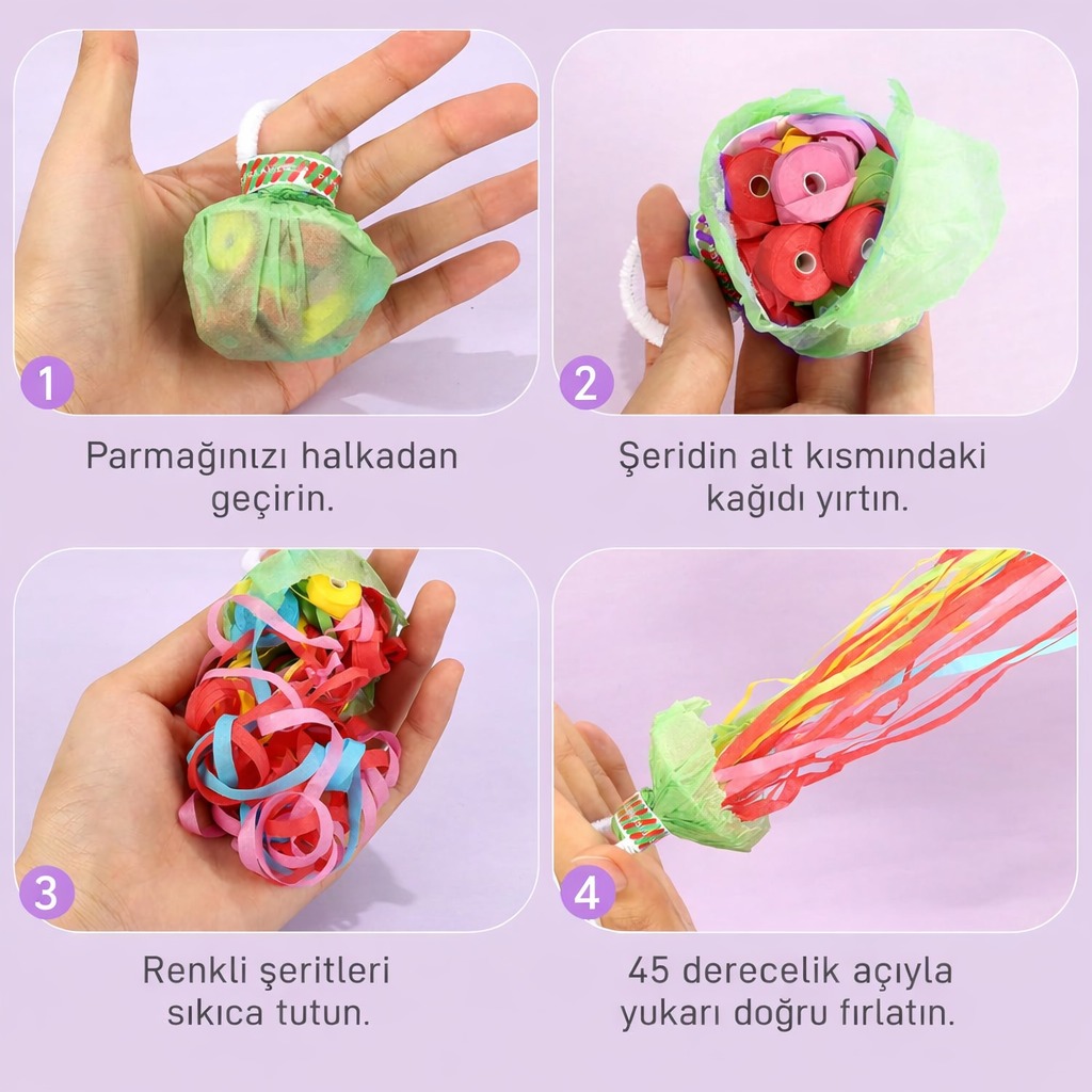 30 Şeritli Renkli Elle Atılan Konfeti – 5 Metre Uzayan Şerit Konfeti 1 Adet - Görsel 3