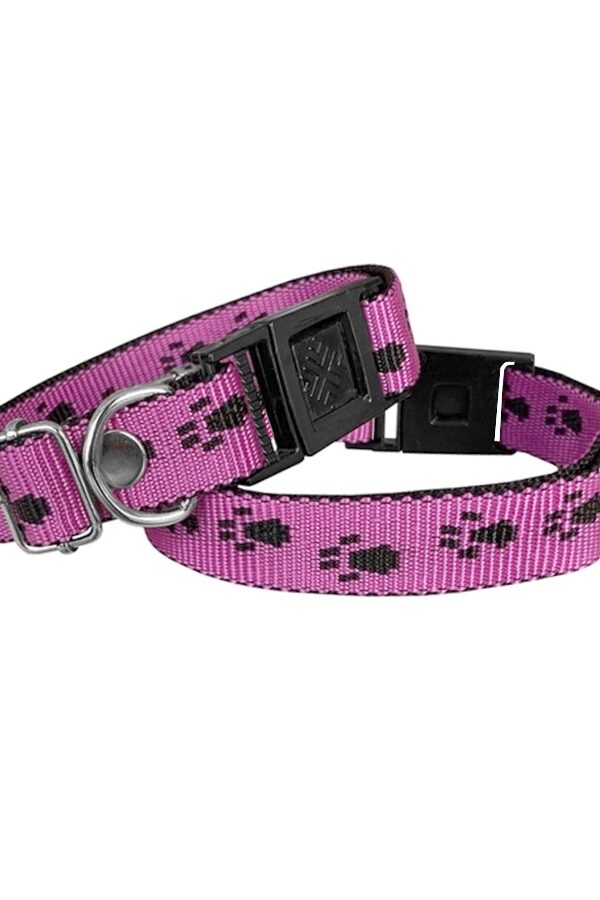 Köpek Tasması Patili Dokuma 2 cm - Min: 30 cm - Max: 50 cm Koyu Pembe