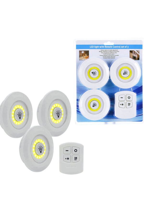 3lü Uzaktan Kumalı Yapışkanlı Kablosuz Led Spot Lambalar