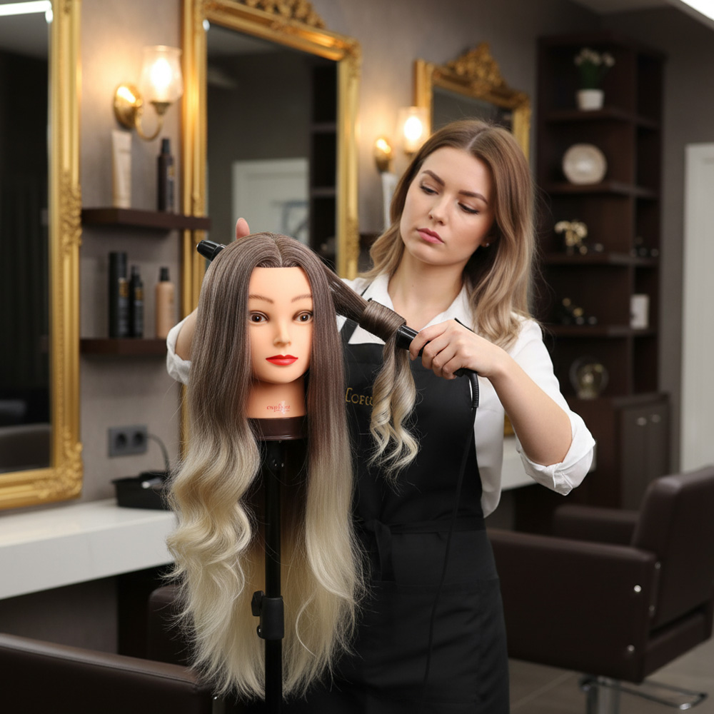 Kuaför Eğitim Mankeni / Yaki + Masa Aparatı / rengi / Platin