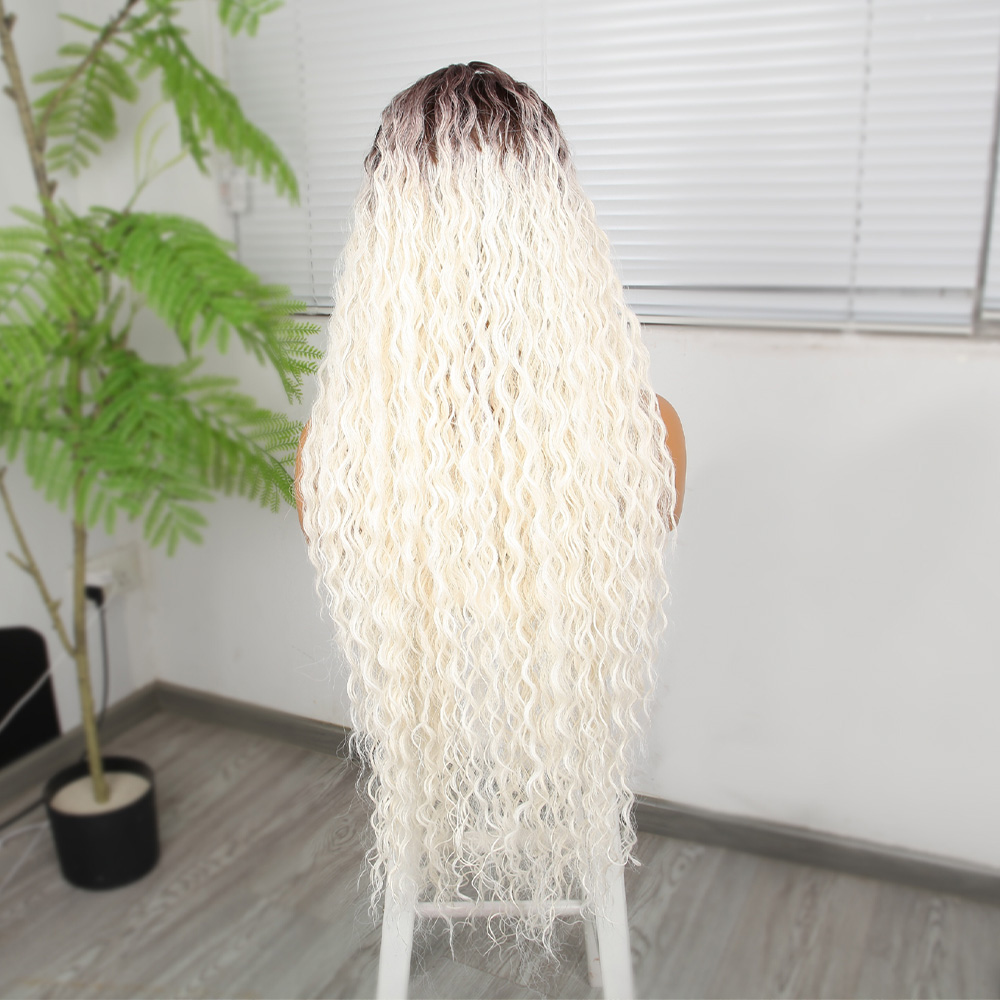 Afro Daa Kumral Beyaz Platin Ombre Fiber Sen Tül Peruk - Görsel 4
