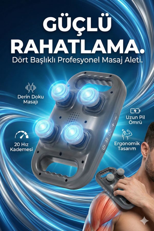 4 Başlıklı Masaj sı - Ergonomik Derin Doku Sırt ve Boyun Masaj Aleti Ağrı ve Sızı