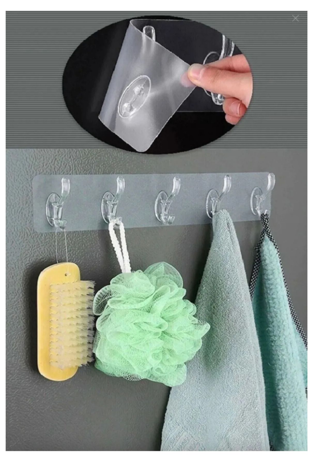 5'li Kendinden Yapışkanlı Güçlü Şeffaf Askılık - Kapı Arkası Duvar Banyo Askı - Görsel 3