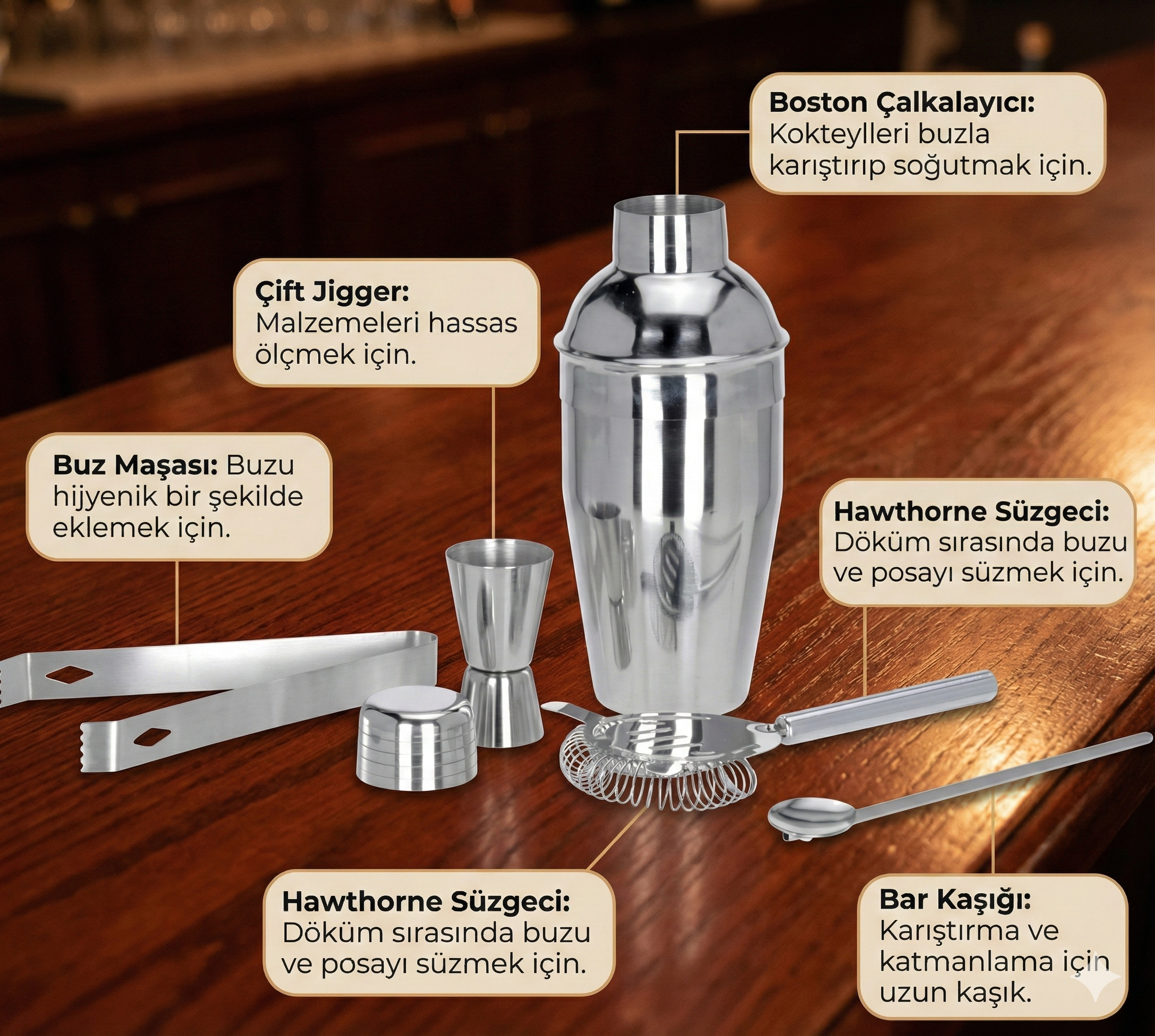 5 Parça Kokteyl Hazırlama Seti 550 Ml - Görsel 5