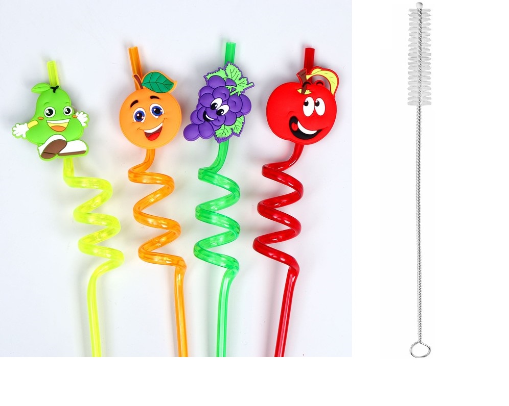 5 Parça Renkli Pipet Seti - Emojili Kokteyl- Çuk Pipeti Temizleme Fırçalı - Görsel 2