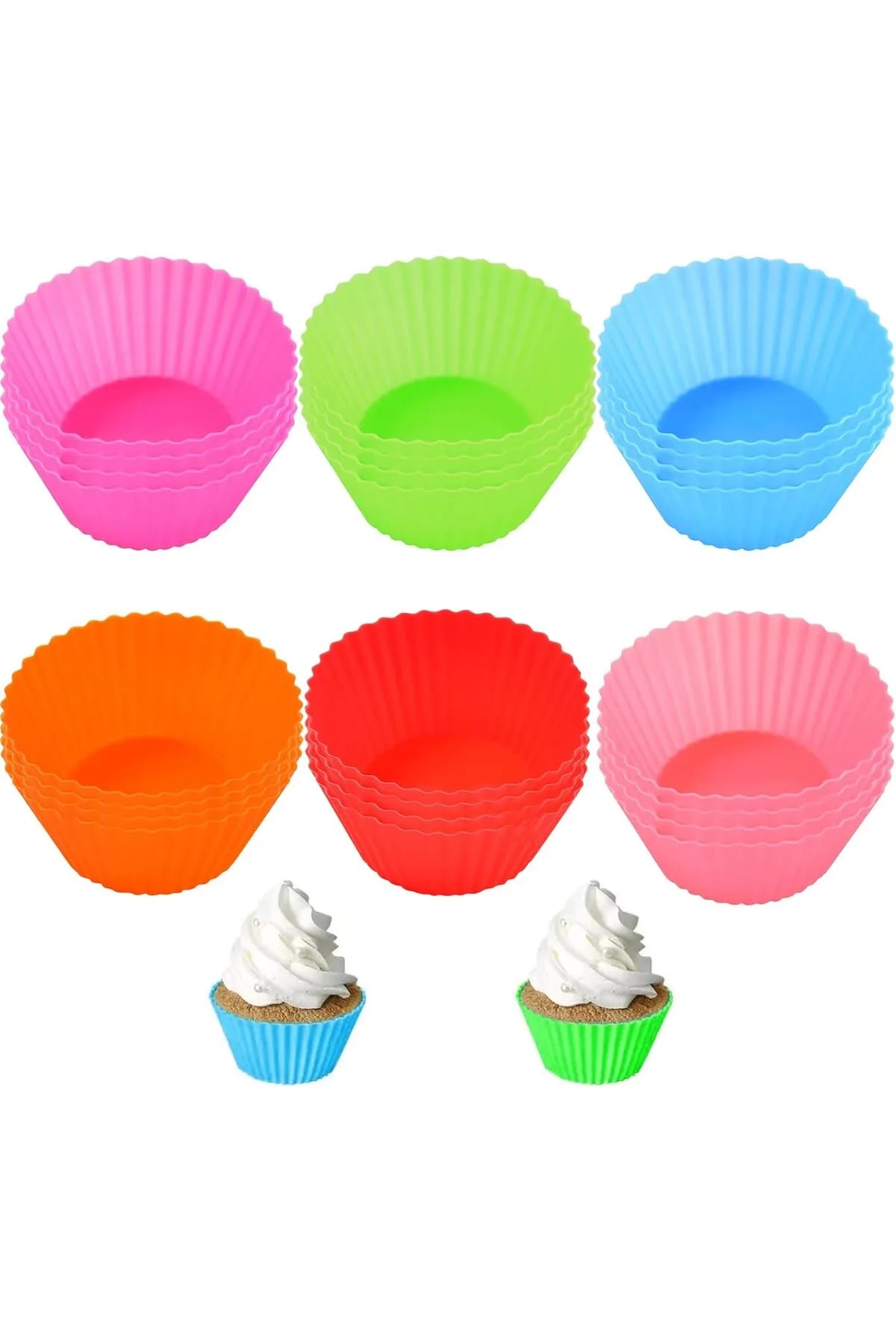 6 Adet Yıkanabilir Mini Tırtıklı Muffin Kalıbı- Ribanalı Kek-Cupcake- Renkli Hamur Işi Kabı - Görsel 3