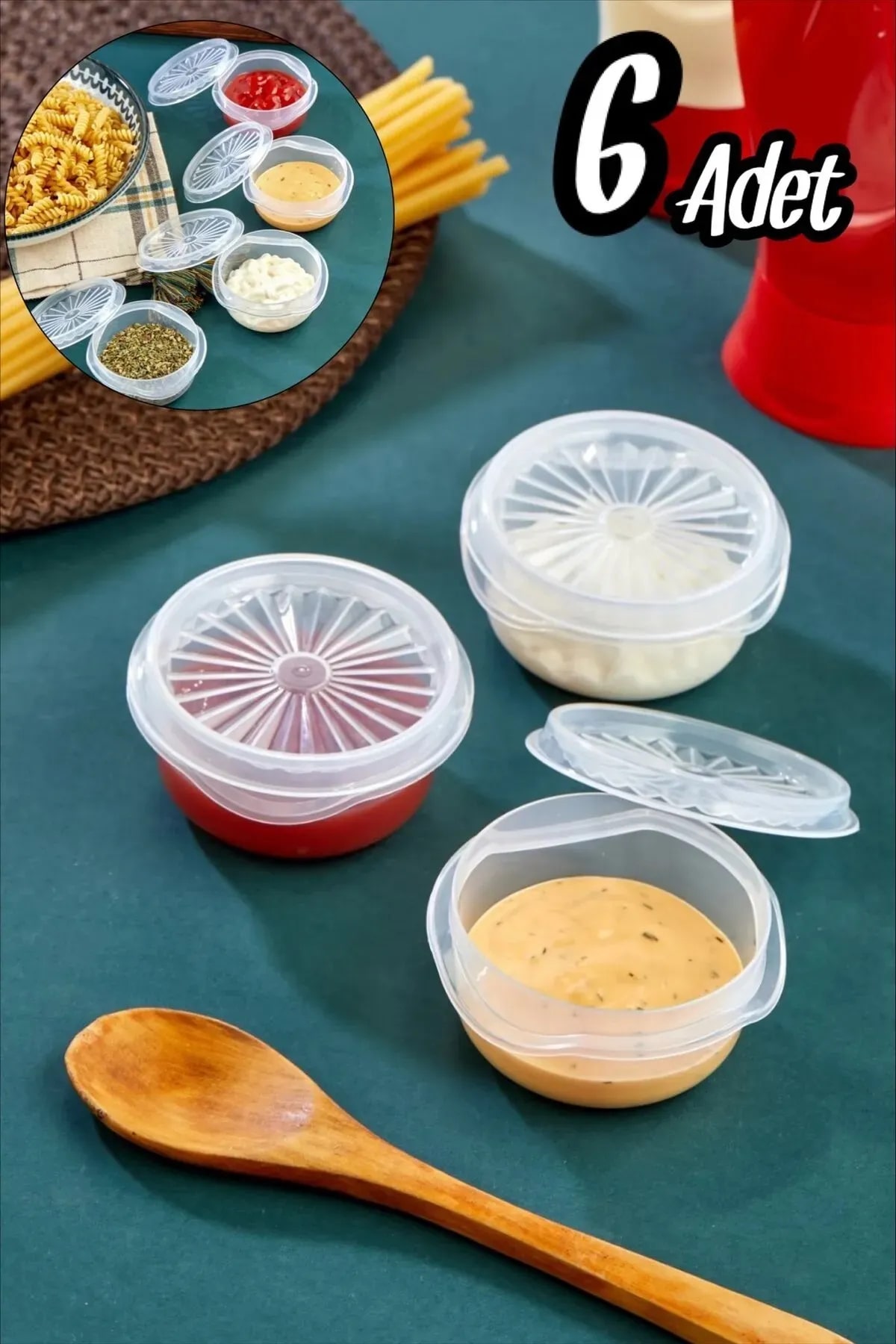 6 lı Yelpaze Kapaklı Şeffaf Mini Sosluk- Ketçap Mayonez Kabı- Yanı Şeker luk