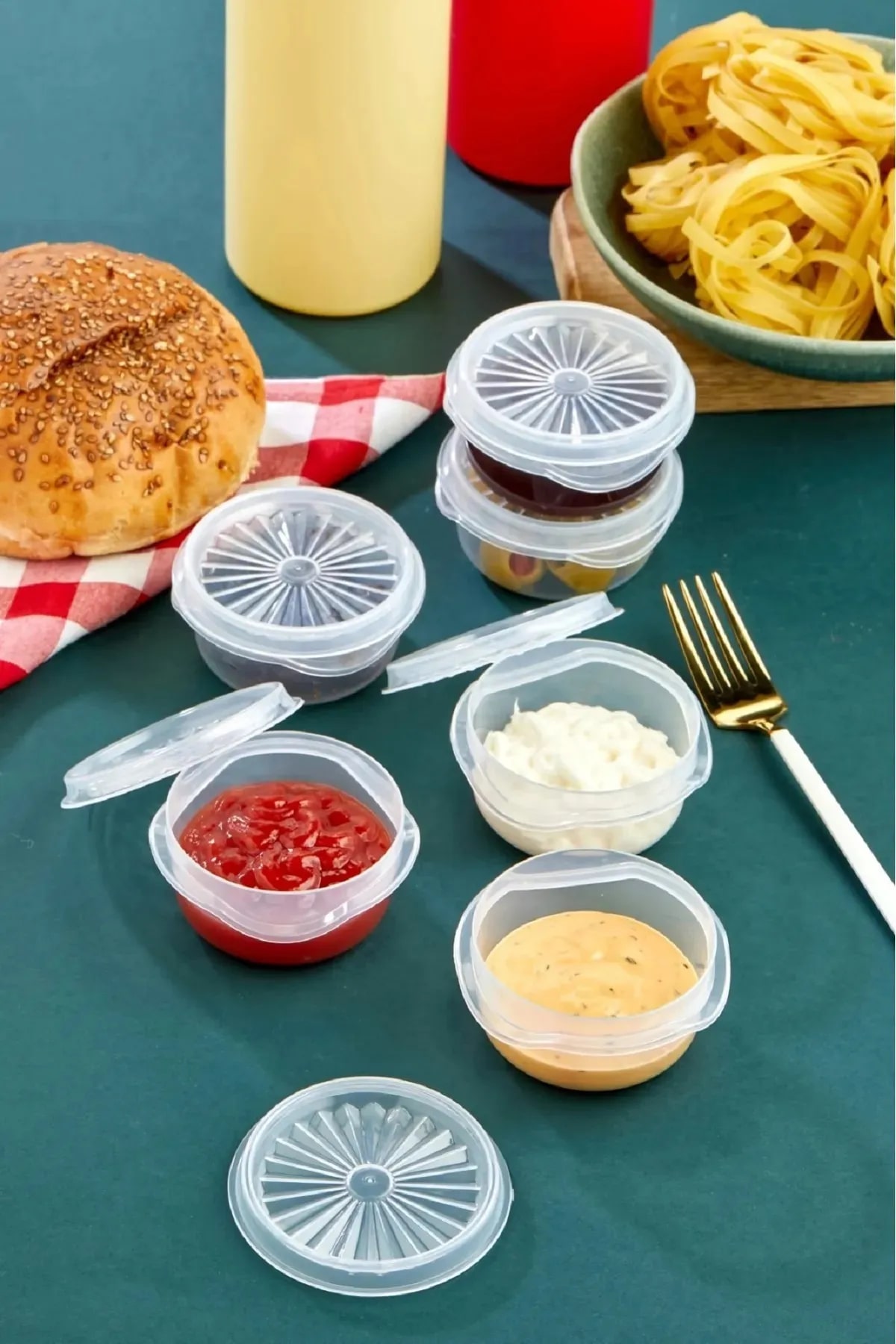 6 lı Yelpaze Kapaklı Şeffaf Mini Sosluk- Ketçap Mayonez Kabı- Yanı Şeker luk - Görsel 5