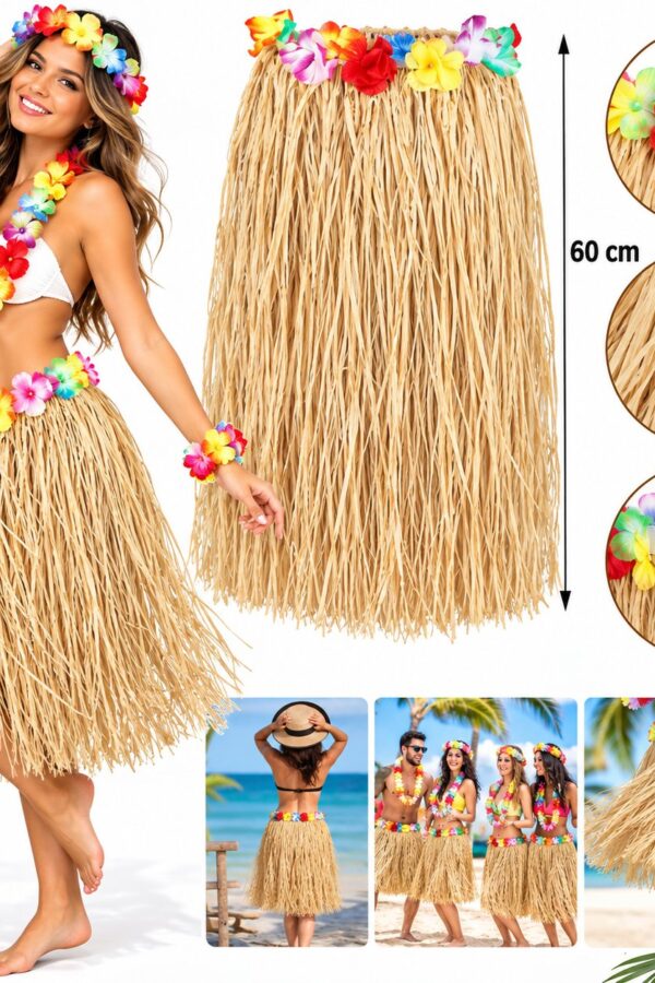 60 cm Naturel Saman Görünümlü Hawaii Etek Hula