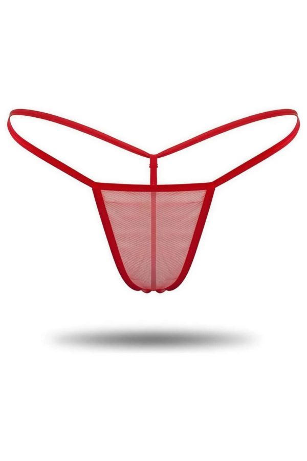 Kırmızı Transparan Tül String Tanga TM1115