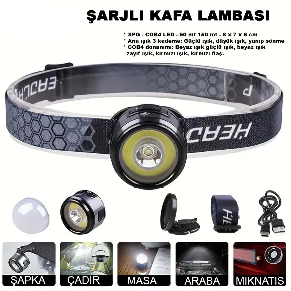 7 Mod Şarjlı Kafa Ve Kamp Lambası W8