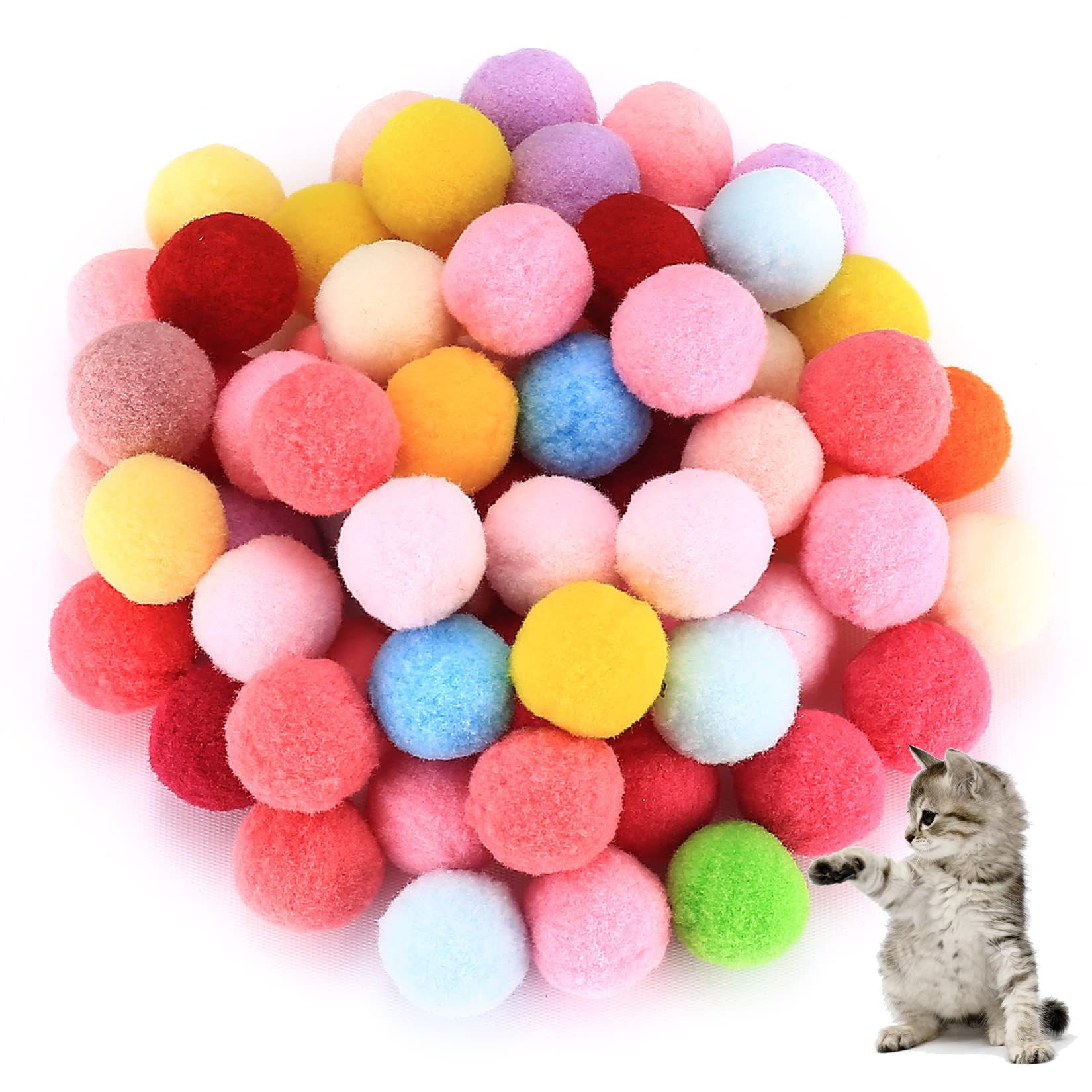 Mini Ponpon Kedi Oyuncak Topu 5 cm ( 2 Adet ) – Yumuşak Renkli Sessiz Kedi Oyun Topu - Görsel 2