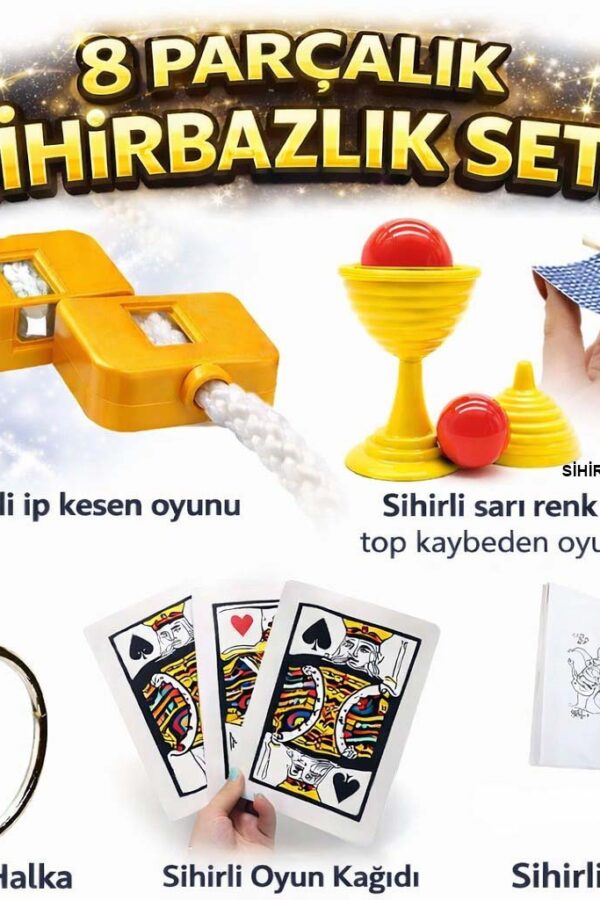 8’li Sihirbazlık Seti (Kibrit, , H, Kupa, İp, 3’lü Kart)