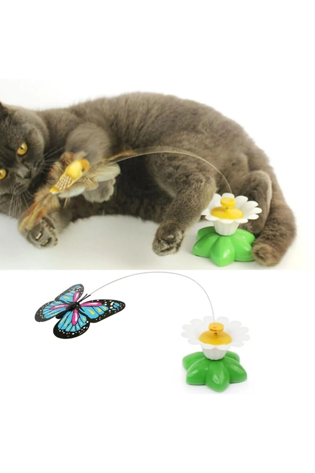 Hareketli Pilli Dönen Kelebek Kedi Oyuncağı 6 cm