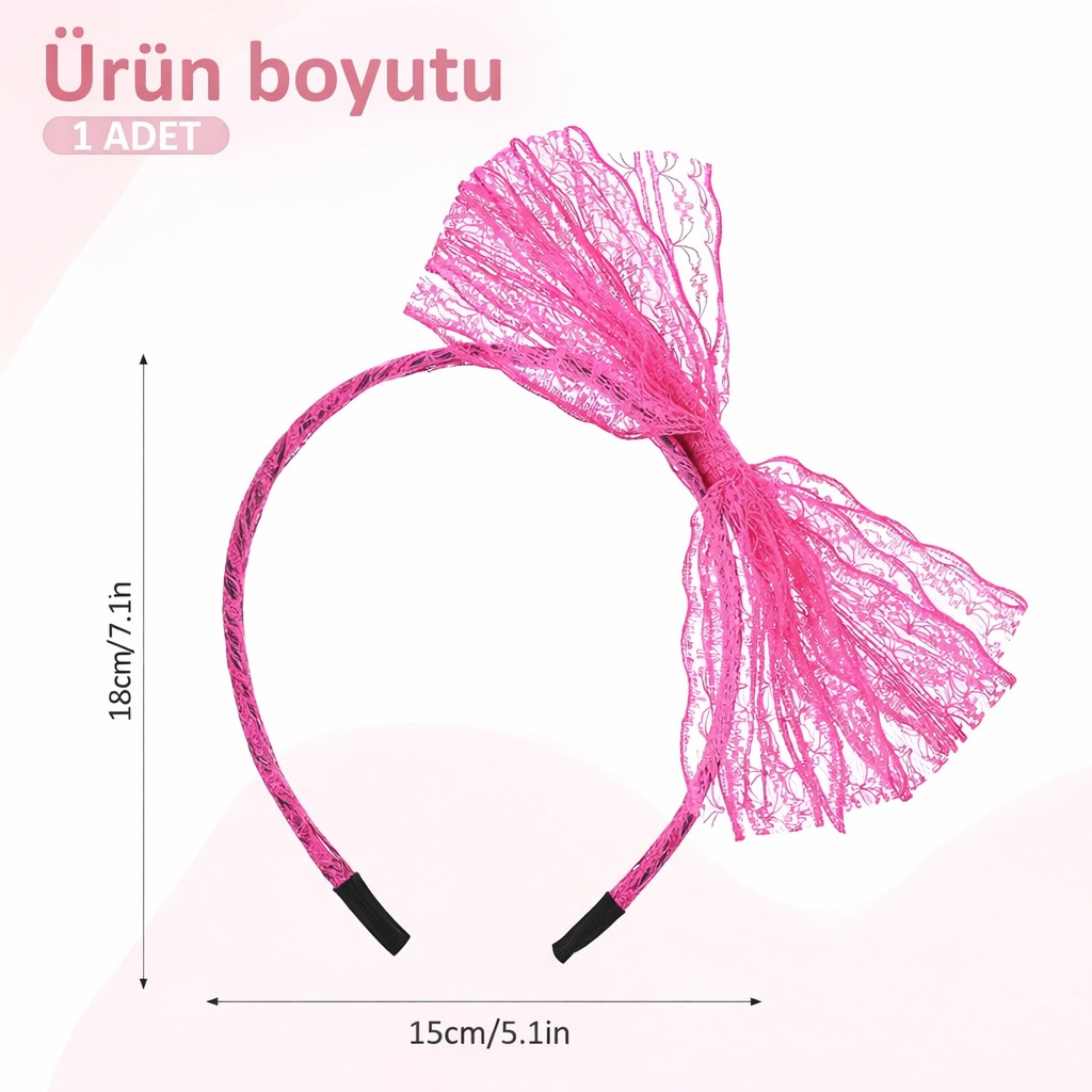 80’ler 90’lar Neon Pembe Dantel Taç Fiyonklu - Görsel 3