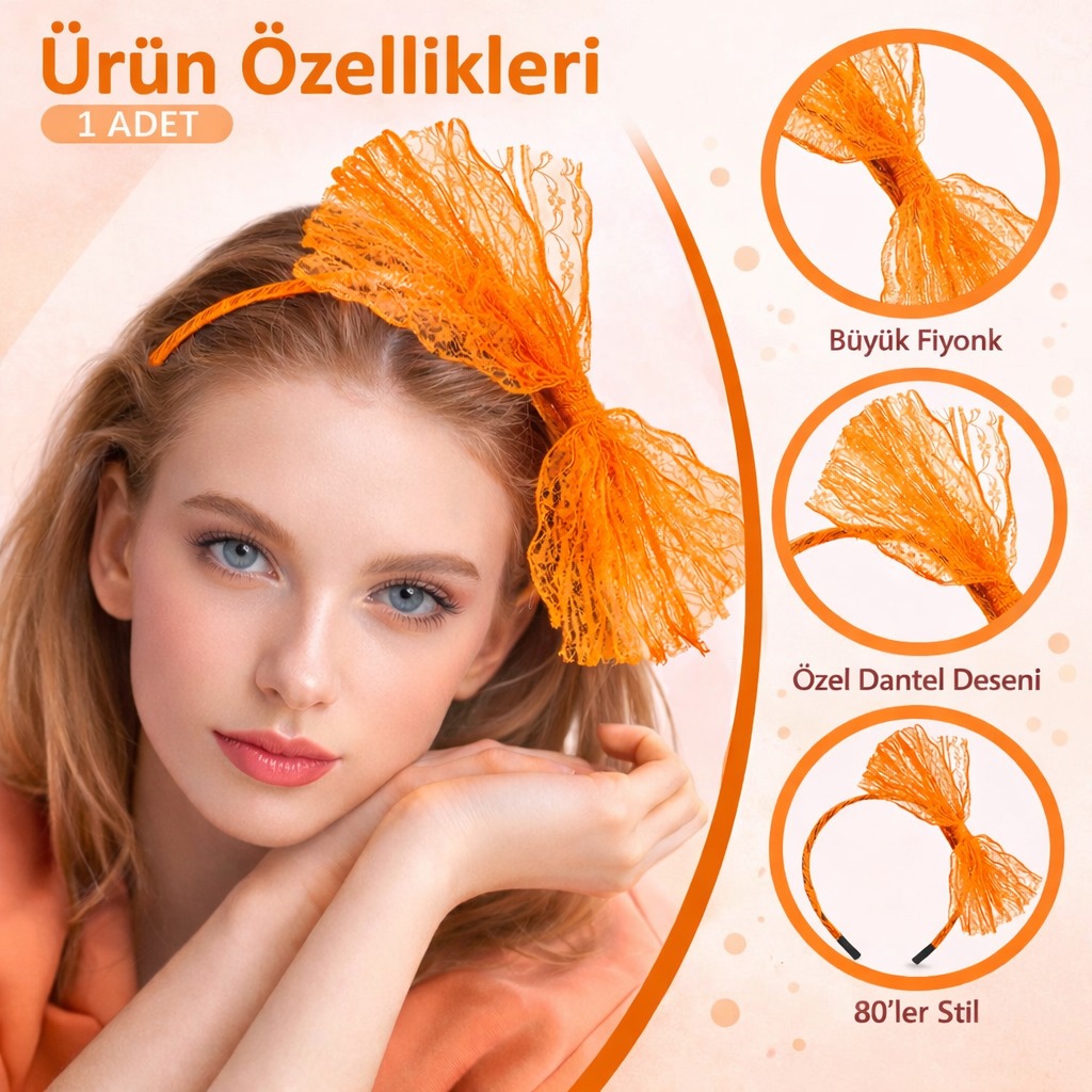 80’ler 90’lar Neon Tcu Dantel Taç Fiyonklu - Görsel 2