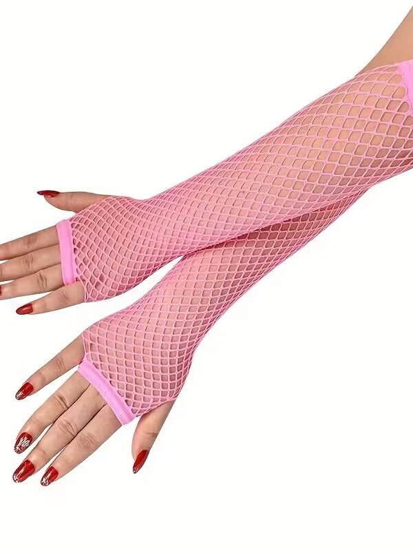 80’ler 90’lar Retro Neon Pembe File Parmaksız Eldiven 26 cm