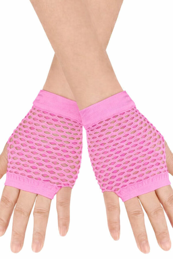 80’ler 90’lar Retro Neon Pembe File Parmaksız Kısa Eldiven 11 cm