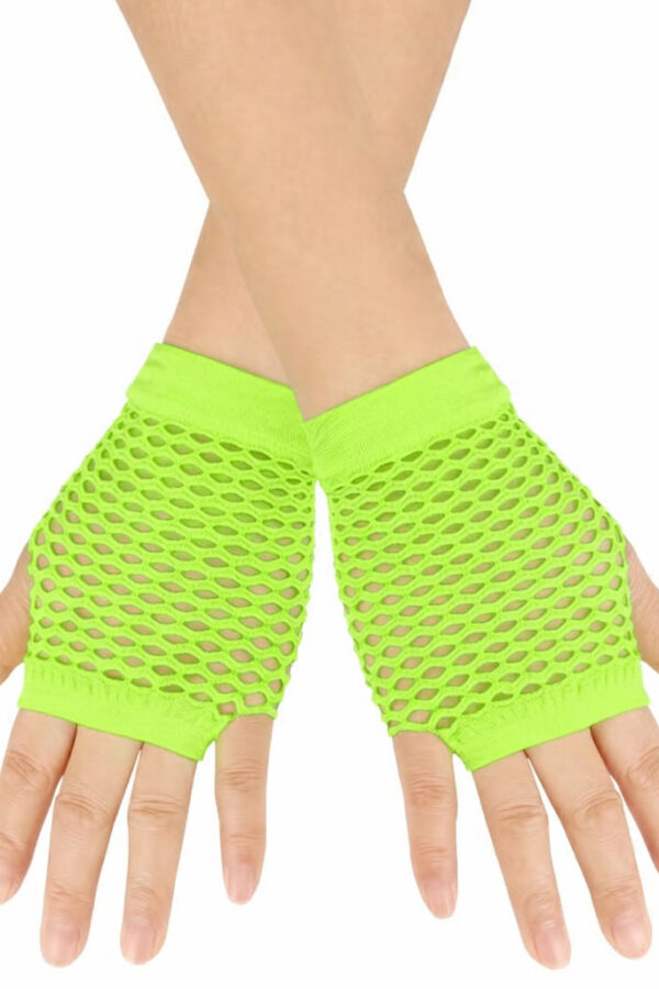 80’ler 90’lar Retro Neon Yeşil File Parmaksız Kısa Eldiven 11 cm