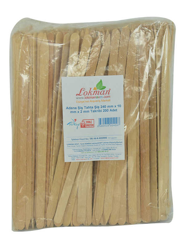 Adana Şiş Tahta Şiş 240 mm x 10 mm x 2 mm Takribi 200 Adet 1 Paket