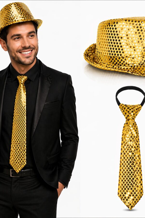 Altın Gold Payetli  ve Krat Seti – Işıltılı Parti Kombini