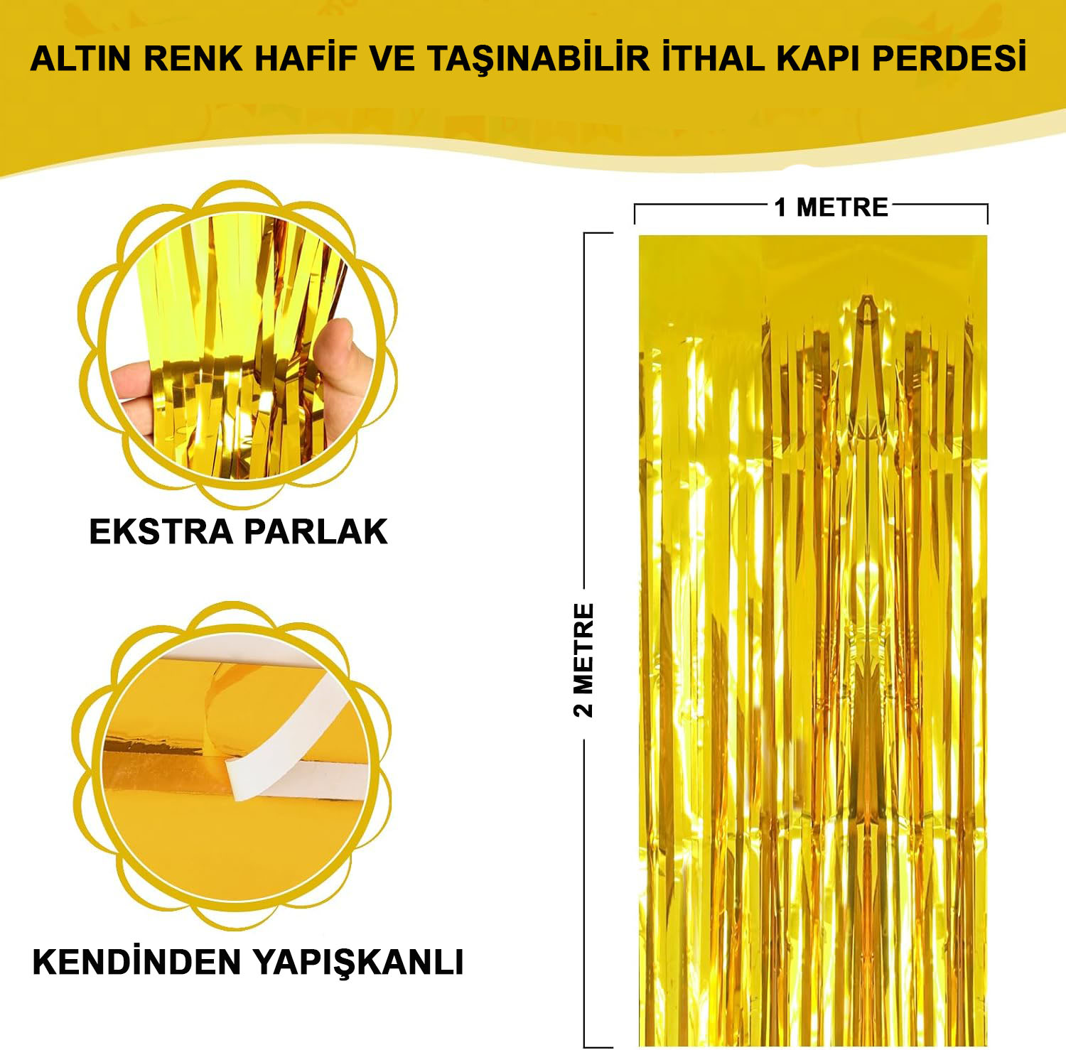 Altın Gold Renk Ekstra Metalize Parlak aklı Arka Fon Perde İthal A Kalite 1x2 Metre