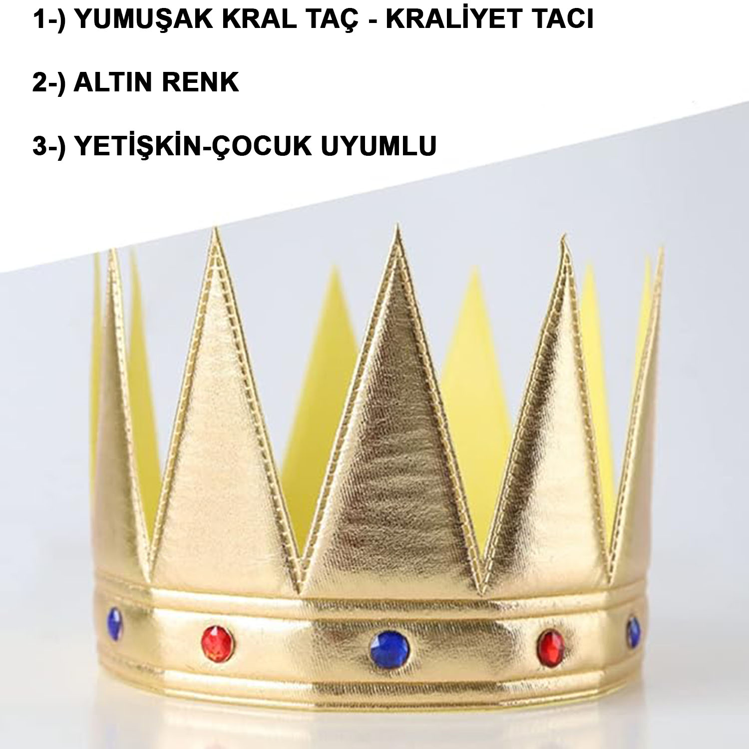 Altın Renk Eva Yumuşak Kral Kraliyet Tacı Yetişkin Çuk Uyumlu 55 cm - Görsel 2