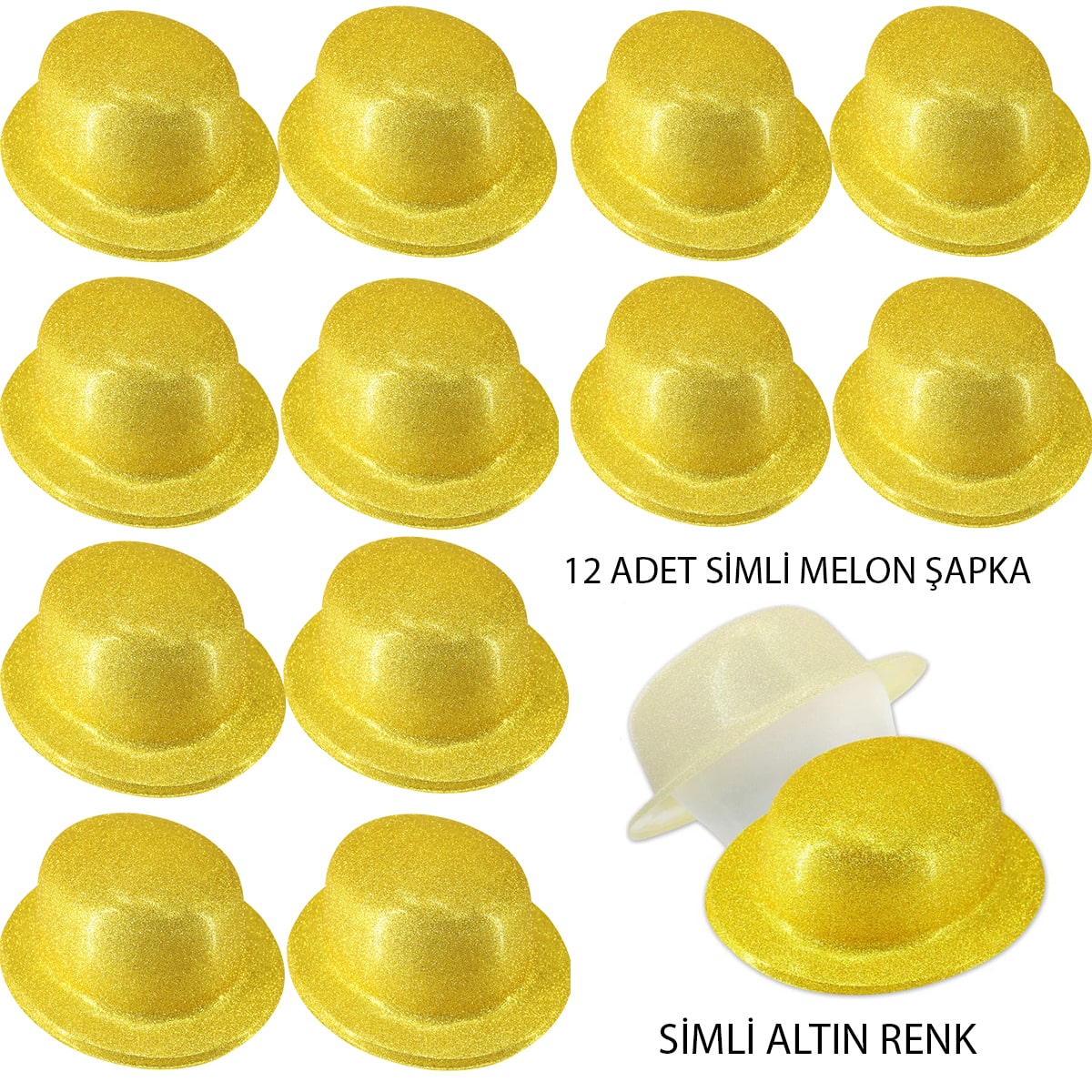 Altın Renk Simli Melon Yuvarlak Parti sı 12 Adet