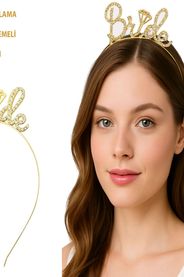 Altın Renkli Taşlı “Bride”  – El Yazısı Yazı Tipiyle