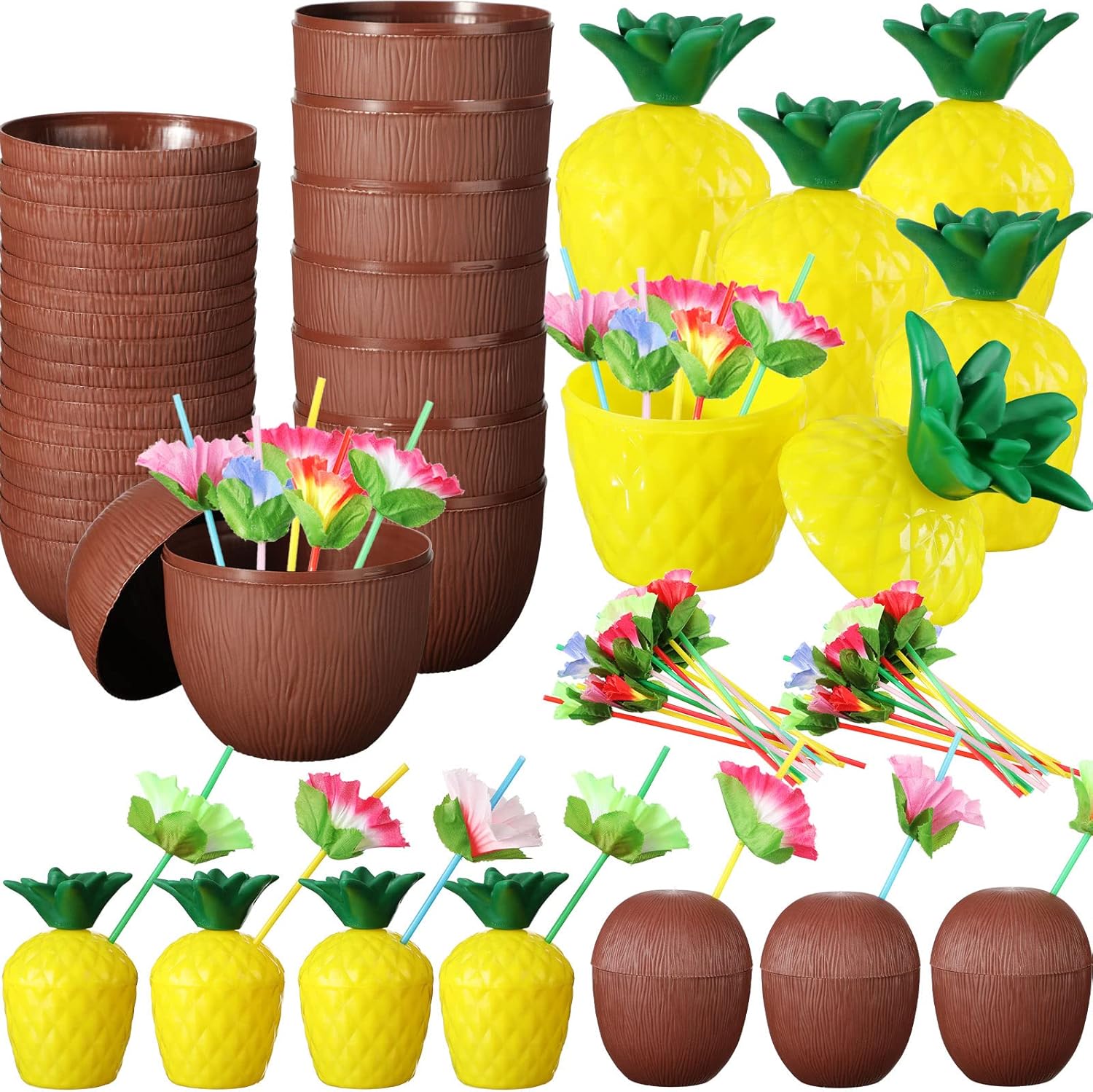 Ananas & Hindistan Cevizi Tasarımlı Pipetli Bardak Seti (6 Adet) - Görsel 4