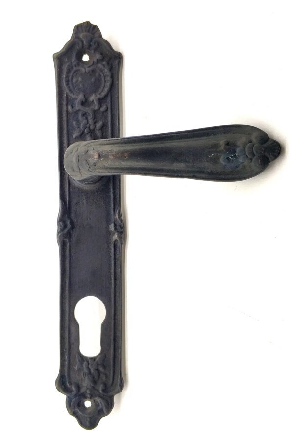 Antika Tarz Dekoratif Pirinç Çiçekli Yale Kapı Kolu - 240x40 mm, Oksit