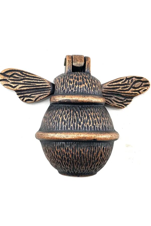 Antika Tarz Dekoratif Pirinç Arı Kapı Tokmağı, Taktak - Küçük, 123x150mm, Antik