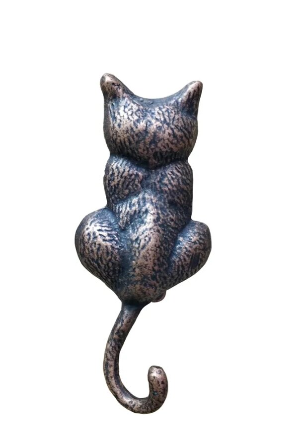 Antika Tarz Dekoratif Pirinç Kedi Sırt Kapı Tokmağı, Taktak - 160x65mm, Oksit
