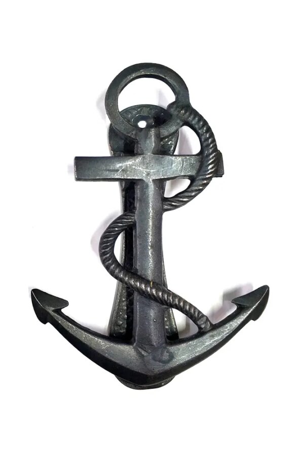 Antika Tarz Dekoratif Pirinç Halatlı, Çapa, Denizci, Gemici Kapı Tokmağı, Taktak - 170x60mm, Oksit