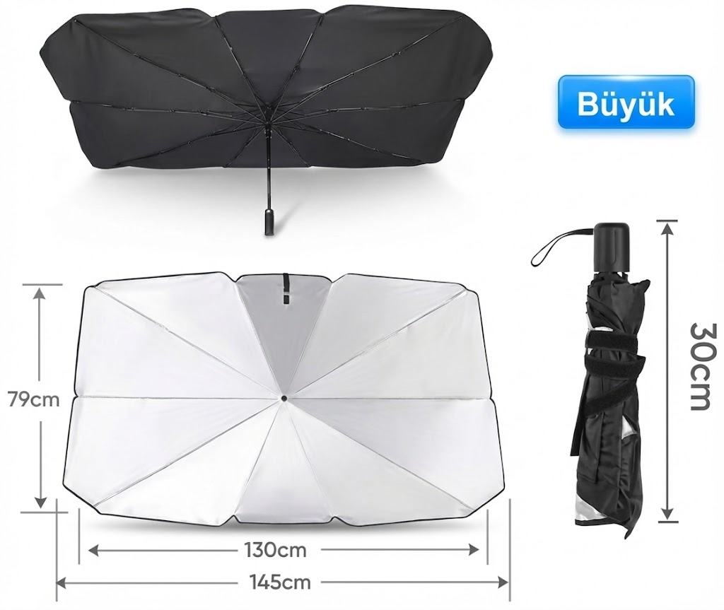 Güneş Göe Koruyucu Oto Ön Cam Güneşlik(145cm*79cm) - Görsel 3