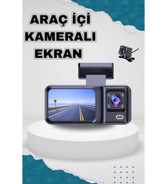 Araç Kamerası - 3 Kameralı Wifi Ön , İç ve Arka Full HD DVR Araç İçi Ekranlı Kamera - Görsel 5