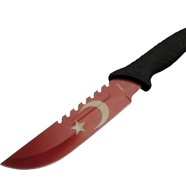 Ayyıldız MF033 RD Kırmızı  Bıçağı 31cm - Testere Detaylı Bıçak, Oluklu, Kılıflı, Plastik Sap