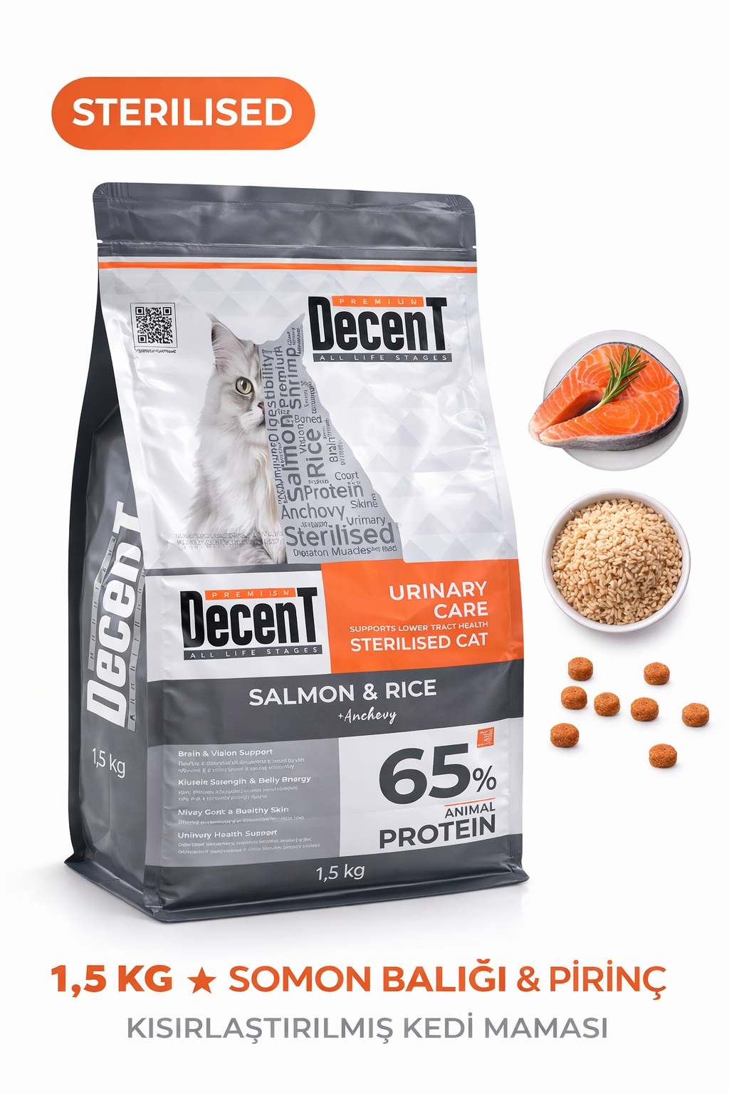 Decent Urinary Care lı ve Pirinçli Kısırlaştırılmış Kedi sı 1.5 Kg - Görsel 2