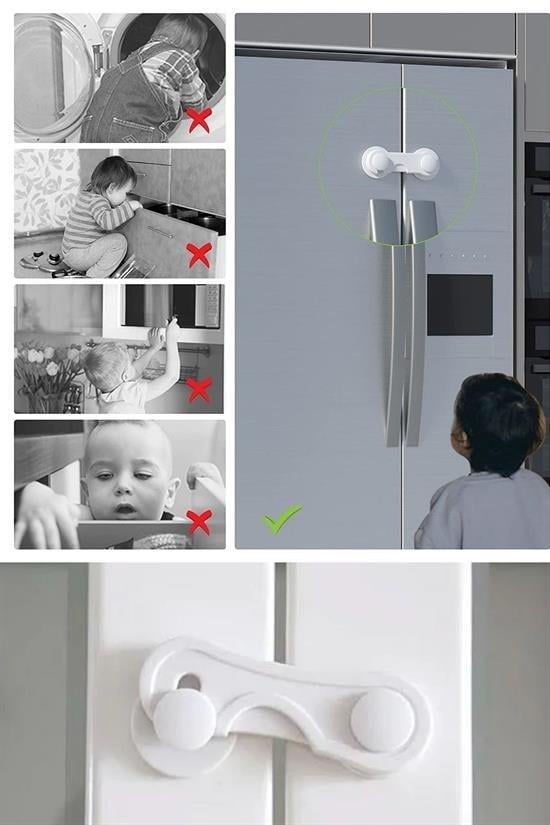 Bebek Çuk Güvenliği Çekmece ve Dolap İçin Kendiliğinde Yapışkanlı Vidasız Kapak Kilidi - Görsel 2